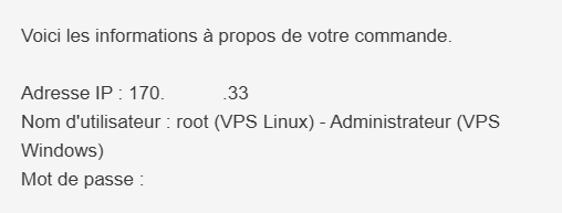 Exemple d'e-mail avec les identifiants VPS